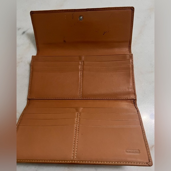 COACH Brown Monogram Fold Over Wallet - 3 Bill Pocket, Zip Pocket, 12 Card Slots - Picture 3 of 11